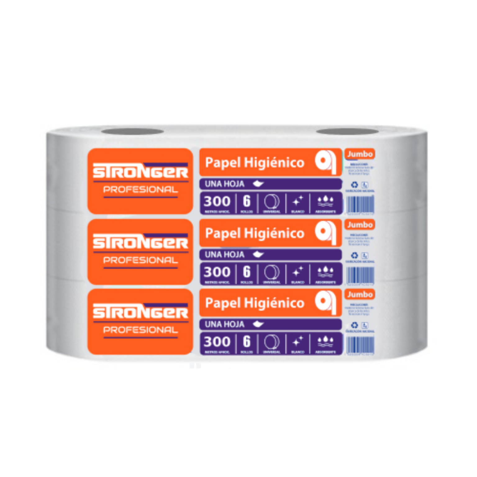 PAPEL HIGIÉNICO INDUSTRIAL STRONGER 6X300 MTS